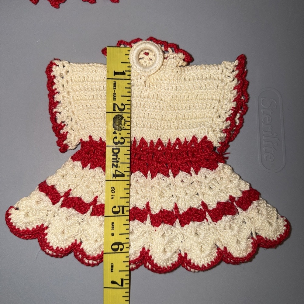 Crochet Potholder Dress Bloomers Red White 50s Handmade Cottagecore Grandma Vtg - Picture 7 of 10
